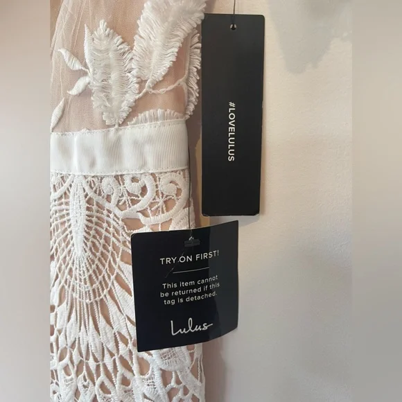 Lulu’s White and Nude Lace Midi Dress - Picture 5 of 11